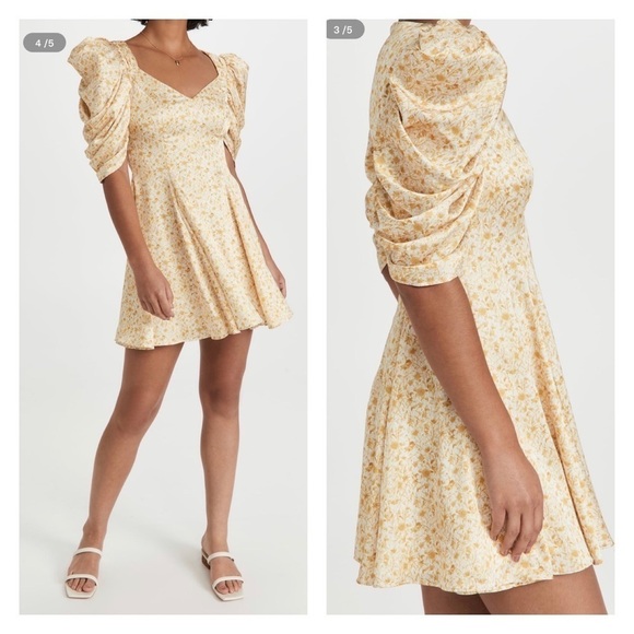 NWT AMUR Fit and Flare Puff Sleeve Mini Dress Marigold Dandelion Size US 10 - Picture 3 of 13